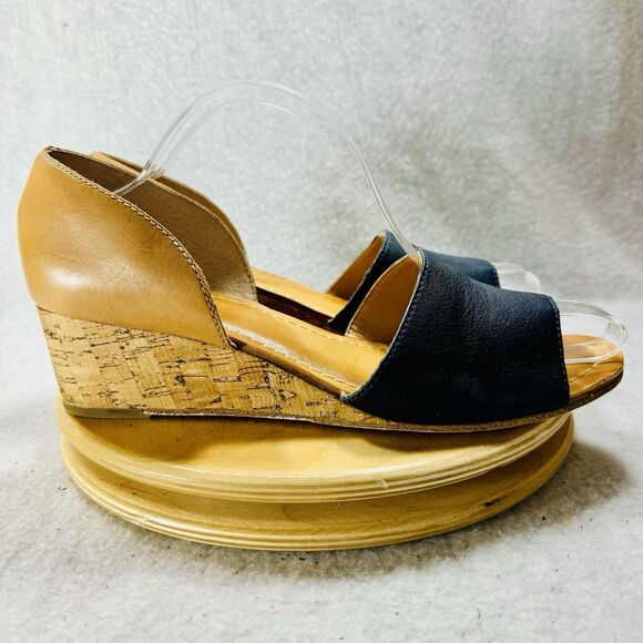 LATIGO▪︎LEATHER▪︎CORK WEDGE▪︎PEEP TOE▪︎SANDALS▪︎SZ 11▪︎shoes▪︎SAAVI Women’s Navy - Picture 5 of 10